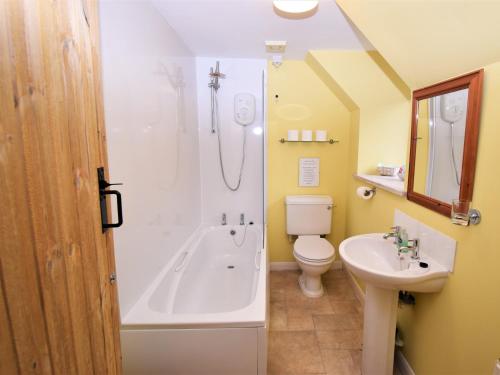 een badkamer met een douche, een toilet en een wastafel bij 2 Bed in Cosheston FB059 in Cosheston