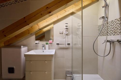 La salle de bains est pourvue d'une douche et d'un lavabo. dans l'établissement B18 APARTMENT, à Dubrovnik