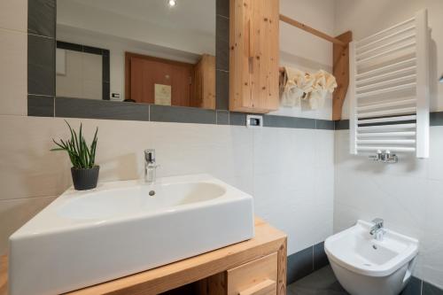 a bathroom with a white sink and a toilet at Rifugio La Para in San Vigilio Di Marebbe