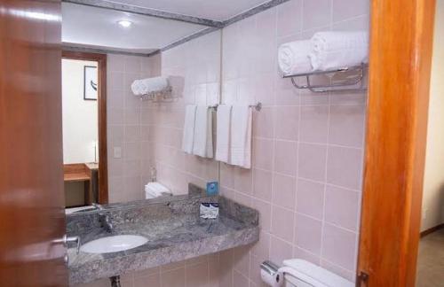 een badkamer met een wastafel en een spiegel bij comfort hotel 413 anfitriã in Taguatinga