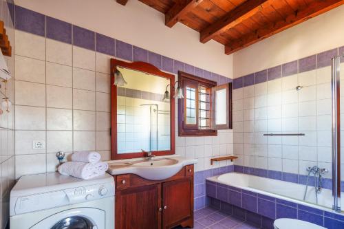 y baño con lavabo y lavadora. en Aloe & Lotus Villas, en Prinés