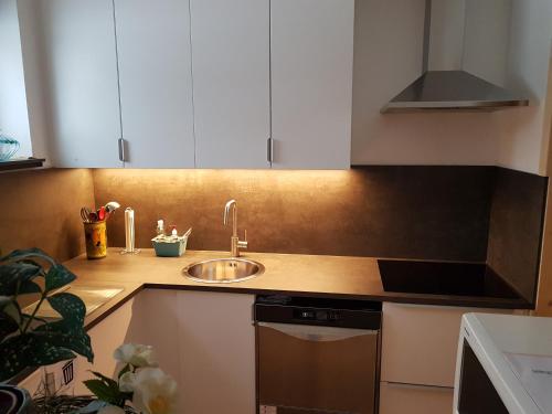 a kitchen with a sink and a counter top at Frühstückpension Larson in Bad Hofgastein