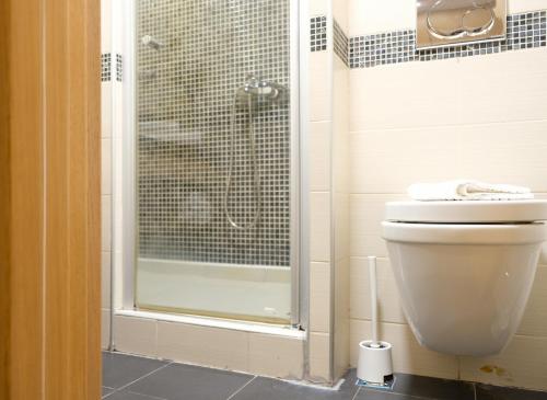 a bathroom with a shower and a toilet at Apartments Pavle in Kopaonik