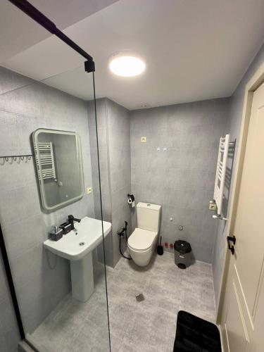 uma casa de banho com um WC e um lavatório em Gudauri Apartment em Gudauri