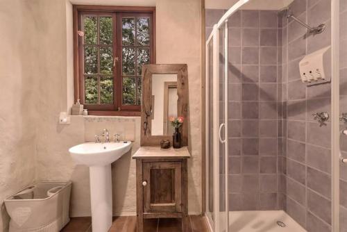 a bathroom with a sink and a shower at Hideaway Cottage - Secluded Retreat - Pet Friendly in Apollo Bay