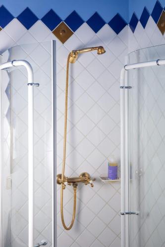a shower in a bathroom with a shower head at Hotel Tafelfreuden in Oldenburg