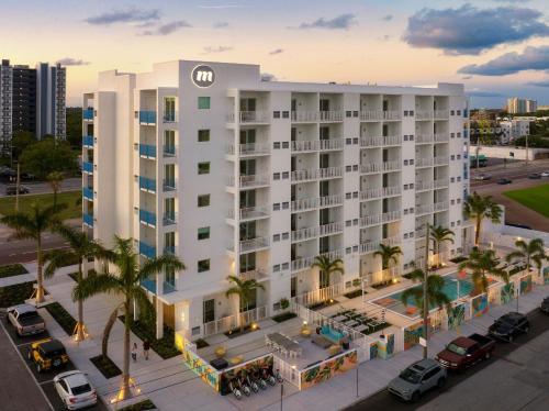 an aerial view of a hotel with a parking lot at Mint House St. Petersburg - Downtown in St Petersburg