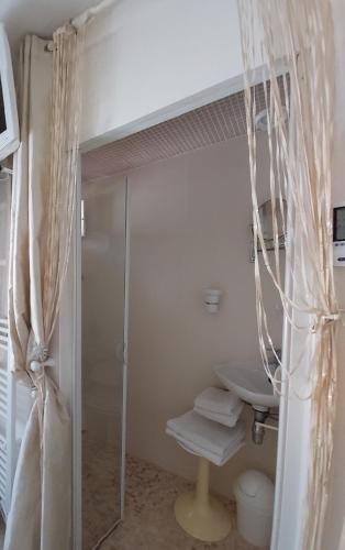 a bathroom with a shower and a sink at Villa spa hamman sauna Piscine 9 chambres in Juan-les-Pins