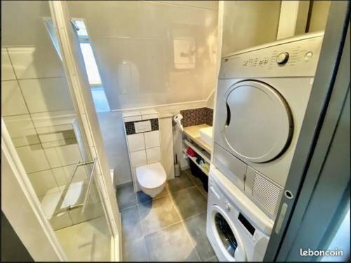 La salle de bains est pourvue d'un lave-linge et de toilettes. dans l'établissement Appartement 2 chambres, à Colmar