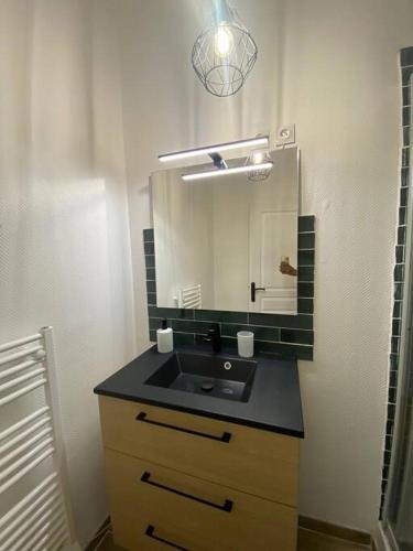 a bathroom with a sink and a mirror at Appartement standing Le Havre in Le Havre