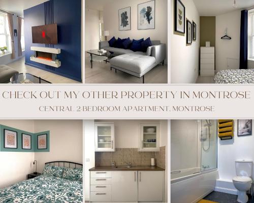 a collage of photos of a bedroom and a living room at Bright 2-bedroom apartment with parking in Montrose in Montrose