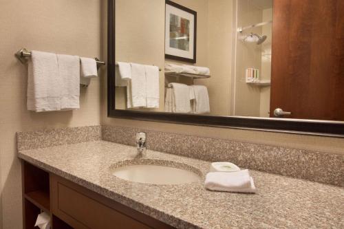 a bathroom with a sink and a mirror at Drury Inn and Suites Denver Central Park in Denver