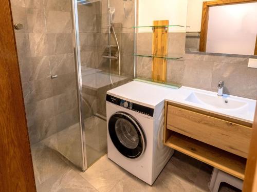 a washing machine in a bathroom next to a sink at Kreischberg The Exclusive 5 in Sankt Lorenzen ob Murau