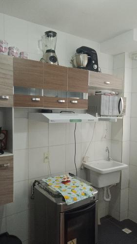 a small kitchen with a sink and a counter top at Castelo Di Palmas in Campo Grande