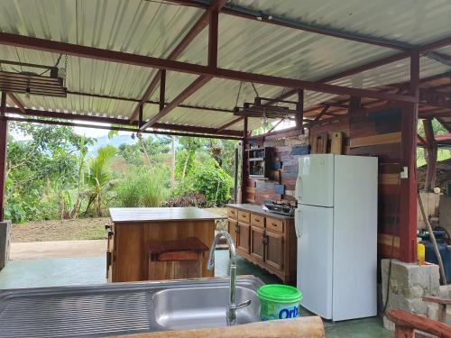una cocina al aire libre con nevera y fregadero en Digrú Spaa 