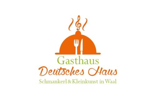 a logo for a restaurant with a bell and fork at Deutsches Haus in Waal