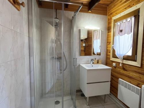 ein Bad mit einer Dusche und einem Waschbecken in der Unterkunft Chalet Villard-de-Lans, 3 pièces, 6 personnes - FR-1-761-33 in Villard-de-Lans