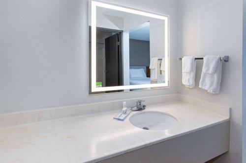 a bathroom with a sink and a mirror at Wingate by Wyndham Hattiesburg in Hattiesburg