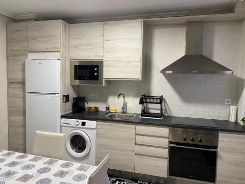 eine Küche mit einem weißen Kühlschrank und einem Geschirrspüler in der Unterkunft TRES COLUMNAS in Ciudad-Rodrigo