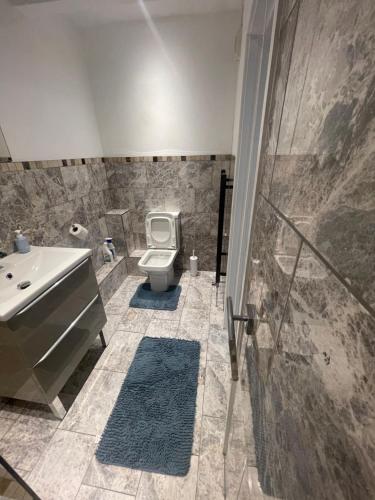 y baño con aseo, lavabo y ducha. en Beautiful en-suite bedroom en Ipswich