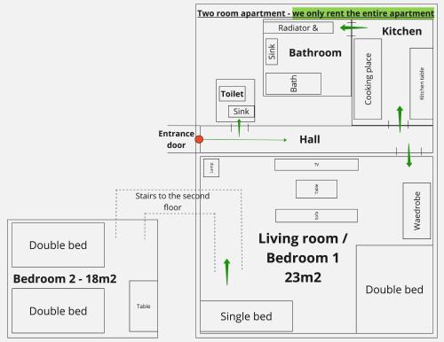 a schematic diagram of a living room at Excellent apartments in Spa City Center 5 min walk from the Colonnade in Karlovy Vary