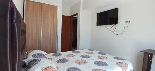 - une chambre avec un lit et une télévision à écran plat dans l'établissement ¡Hermoso y Céntrico Dpto.!, à Santa Cruz de la Sierra