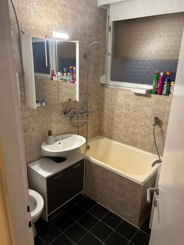 a bathroom with a sink and a tub and a toilet at Aki Apartment in Zagreb