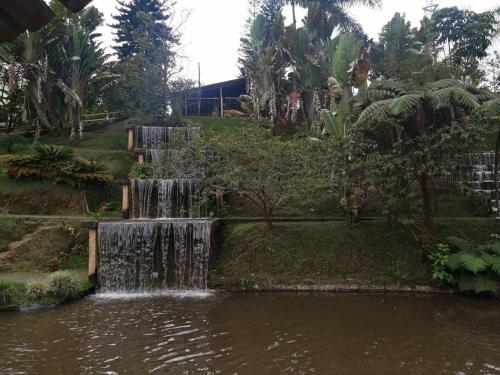 a waterfall in the middle of a pond at Apartamento amoblado - Armenia Quindío. in Armenia