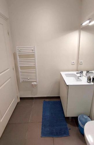 une salle de bain avec un lavabo et un miroir dans l'établissement Appartement familial au cœur de Dieppe, à Dieppe