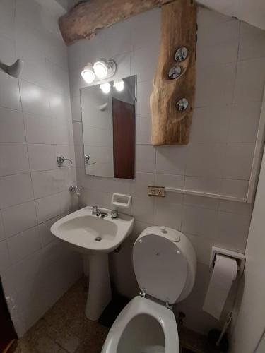 a bathroom with a toilet and a sink at La Casa de la Isla in San Martín de los Andes