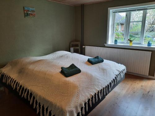 um quarto com uma cama com duas almofadas em Ringkøbing Fjord B&B em Skjern