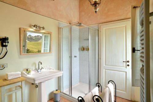 a bathroom with a shower and a sink at Locanda Le Giunche in Guardistallo