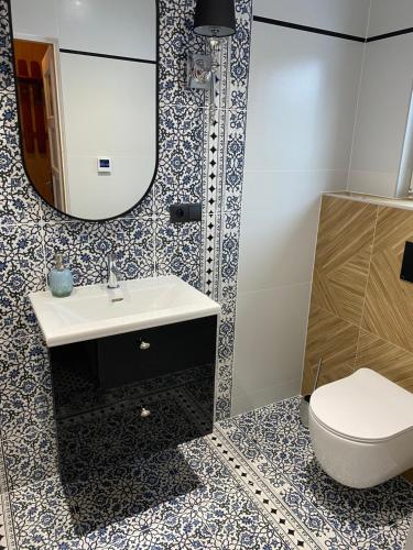 a bathroom with a sink and a toilet at Agroturystyka Podlasie in Dobrzyniewo Duże