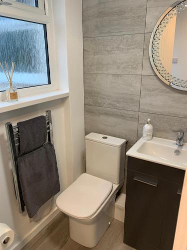 a bathroom with a toilet and a sink at Payne’s Pad in Poole