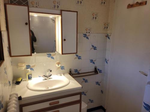 une salle de bain avec un lavabo et un miroir dans l'établissement Maison Bellevue, à Annecy