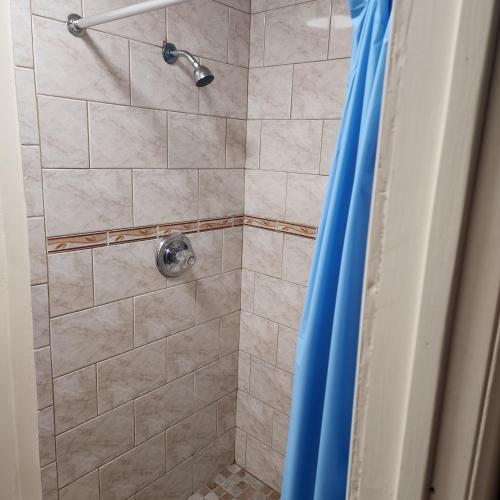 a shower with a shower head in a bathroom at New York City GuestHouse in New York