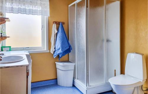 La salle de bains est pourvue d'une douche, de toilettes et d'un lavabo. dans l'établissement 1 Bedroom Stunning Apartment In Hauge I Dalane, à Sogndalsstrand