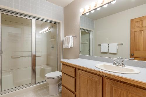 a bathroom with a toilet and a sink and a shower at Riverside Condos D01 by AvantStay Condo Close To Downtown Town Park Ski Lift 8 in Telluride