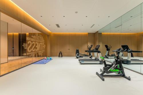菏澤的住宿－菏泽佳和城智选假日酒店，健身房设有跑步机和椭圆机