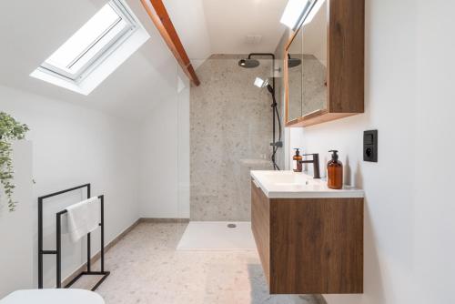 Habitación con baño con lavabo y aseo. en Verblijf in luxe in Gent design app in centrum 4p en Ghent