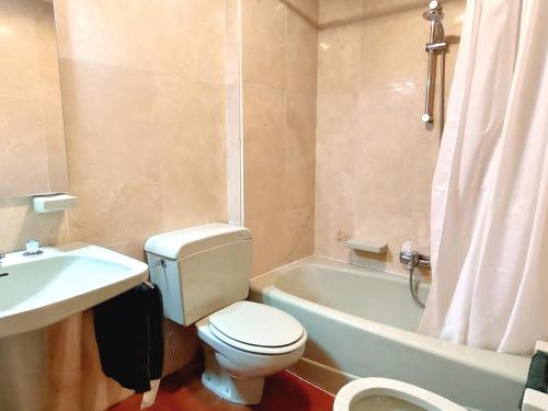 a bathroom with a white toilet and a sink at Homenfun Baqueira-Beret Vielha in Vielha