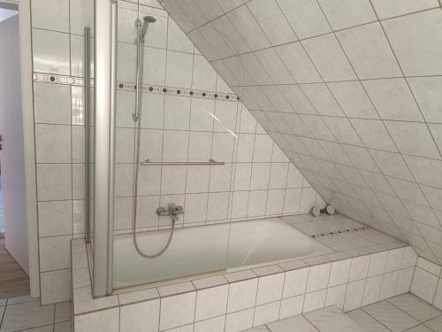 a bathroom with a shower and a bath tub at Ferienwohnung Schwalmstadt in Schwalmstadt