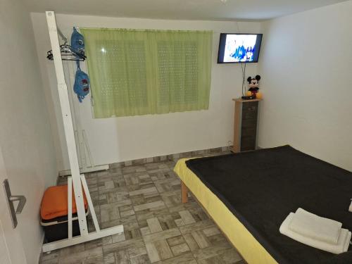 a room with a bed and a television in it at Apartman Jaca 
