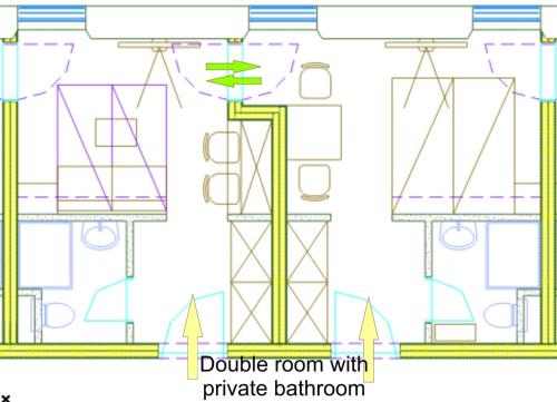 a schematic diagram of a double room with private bathroom at Hotel Pri mostu in Dolenjske Toplice