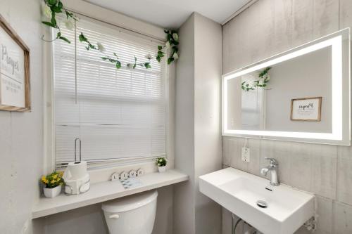 een badkamer met een toilet, een wastafel en een raam bij Tampa Delight Modern 2 Bedroom Retreat in Tampa