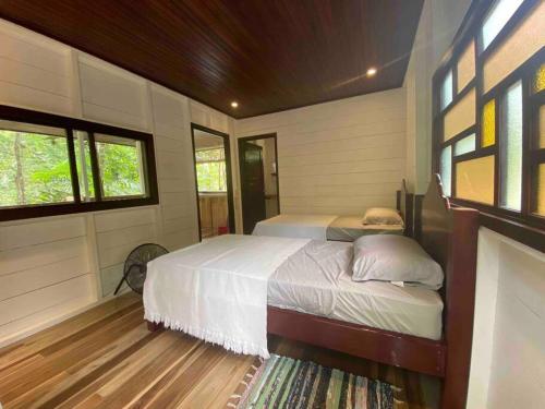 a bedroom with two beds in a room with windows at NEW Jungle Casita- Steps away from Punta Uva in Punta Uva
