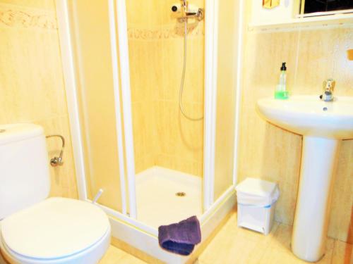 a bathroom with a shower and a toilet and a sink at Martin House & Granada in Granada