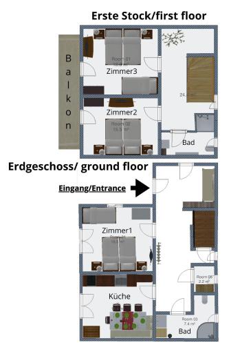 a floor plan of the ground floor of an apartment at Haus Alpenblick Mölltal in Flattach