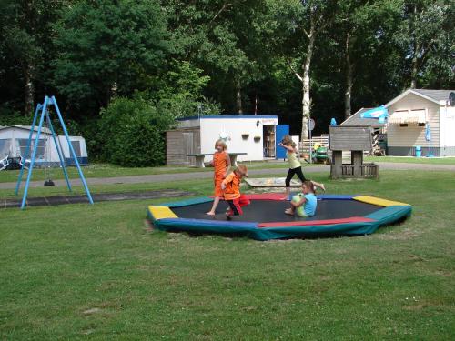 een groep kinderen die op een trampoline spelen bij Safaritent at Camping de Breede in Warffum