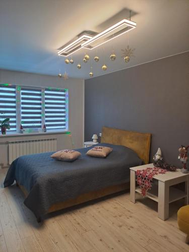 a bedroom with a bed with two pillows on it at Rakvere studio in Narva